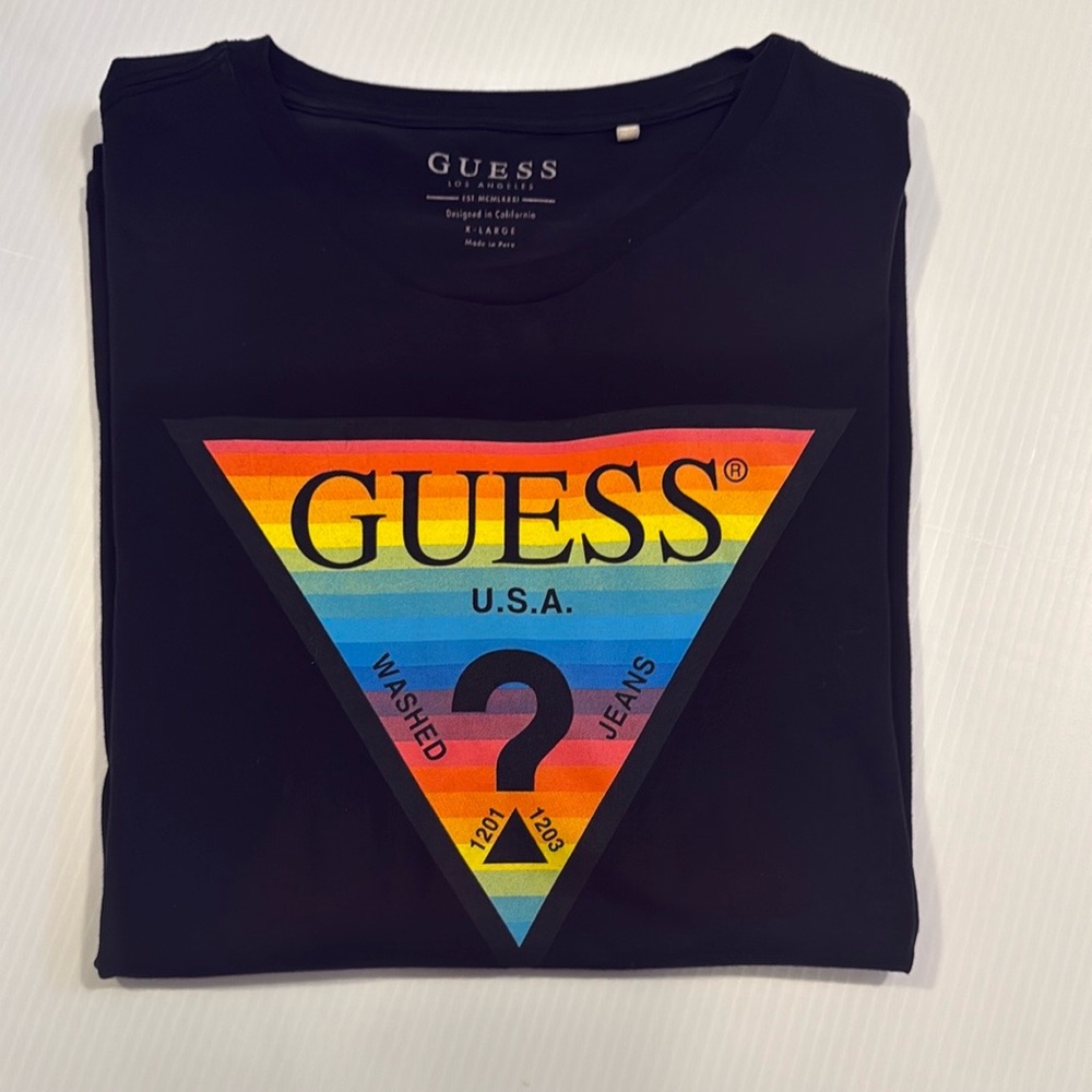 Guess Black Tee with Multicolor Logo